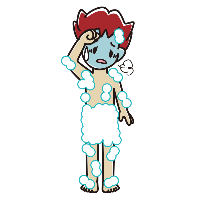 具合が悪い泡だらけの男子大学生のイラスト【色あり、背景なし】透過PNG