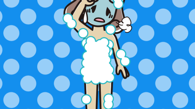 具合が悪い泡だらけの女子大学生のイラスト【色、背景あり】PNG