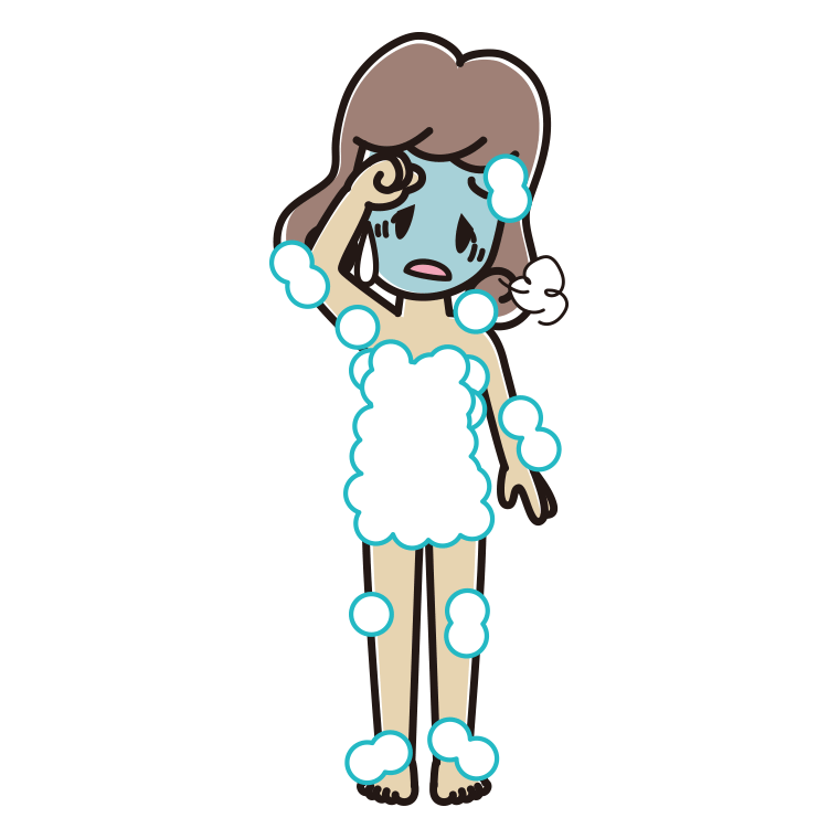 具合が悪い泡だらけの女子大学生のイラスト【色あり、背景なし】透過PNG