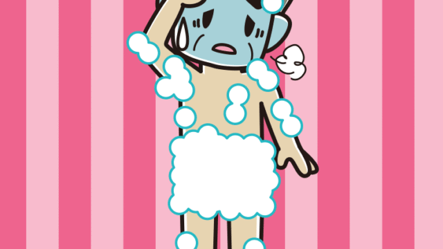 具合が悪い泡だらけのおじさんのイラスト【色、背景あり】PNG