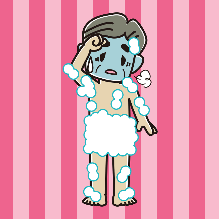 具合が悪い泡だらけのおじさんのイラスト【色、背景あり】PNG