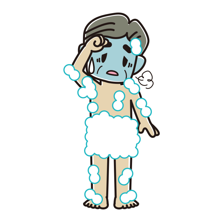 具合が悪い泡だらけのおじさんのイラスト【色あり、背景なし】透過PNG
