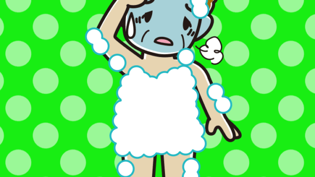 具合が悪い泡だらけのおばさんのイラスト【色、背景あり】PNG