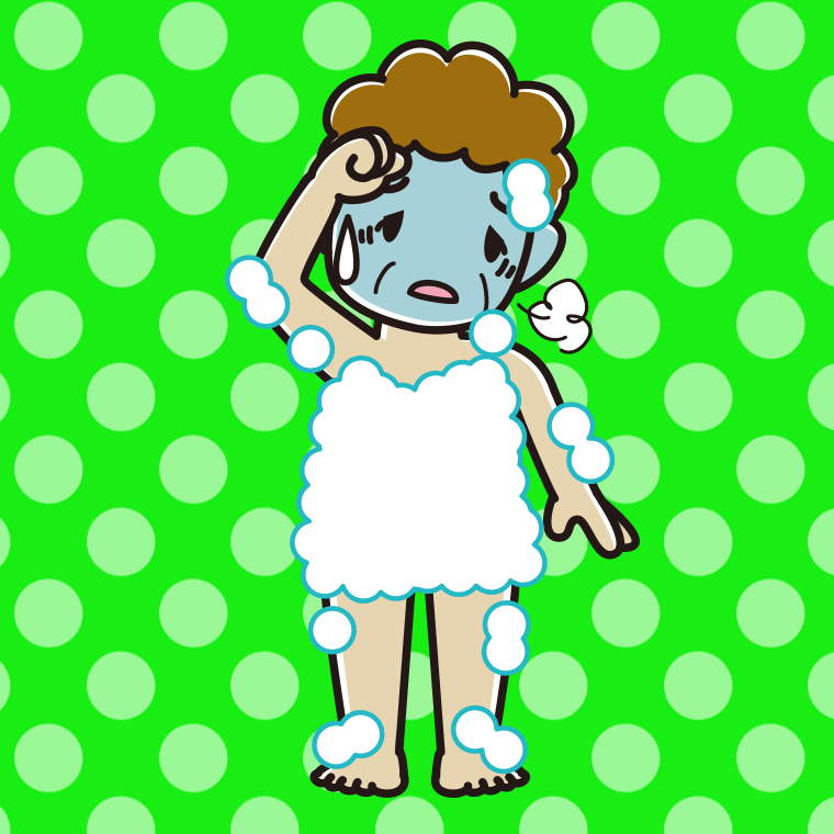 具合が悪い泡だらけのおばさんのイラスト【色、背景あり】PNG