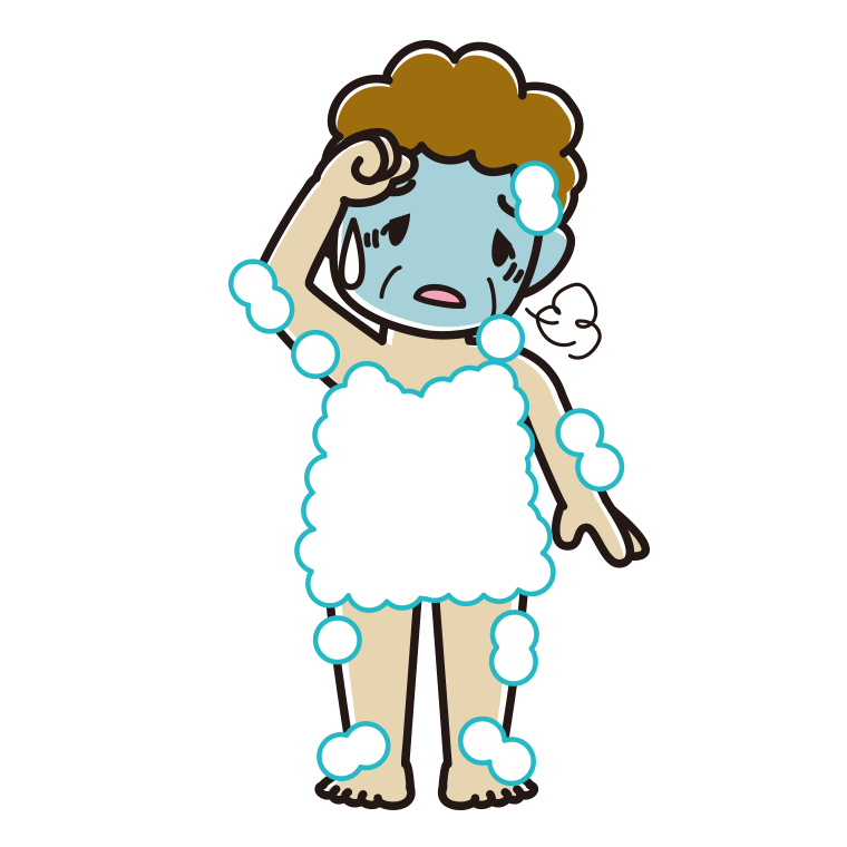 具合が悪い泡だらけのおばさんのイラスト【色あり、背景なし】透過PNG
