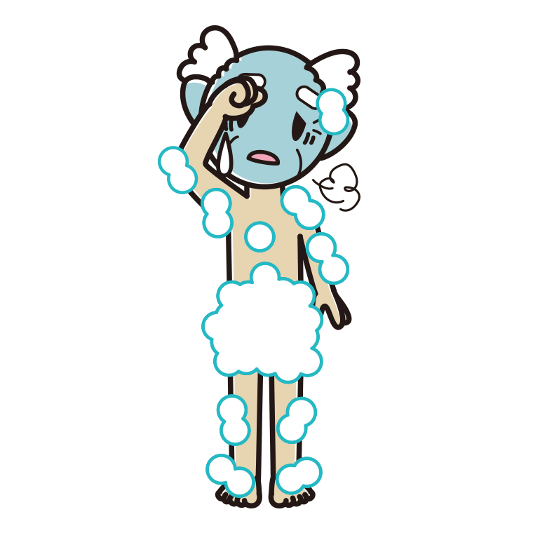 具合が悪い泡だらけのおじいさんのイラスト【色あり、背景なし】透過PNG