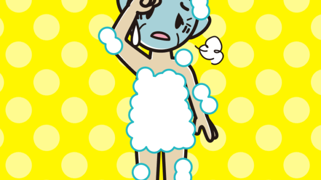 具合が悪い泡だらけのおばあさんのイラスト【色、背景あり】PNG