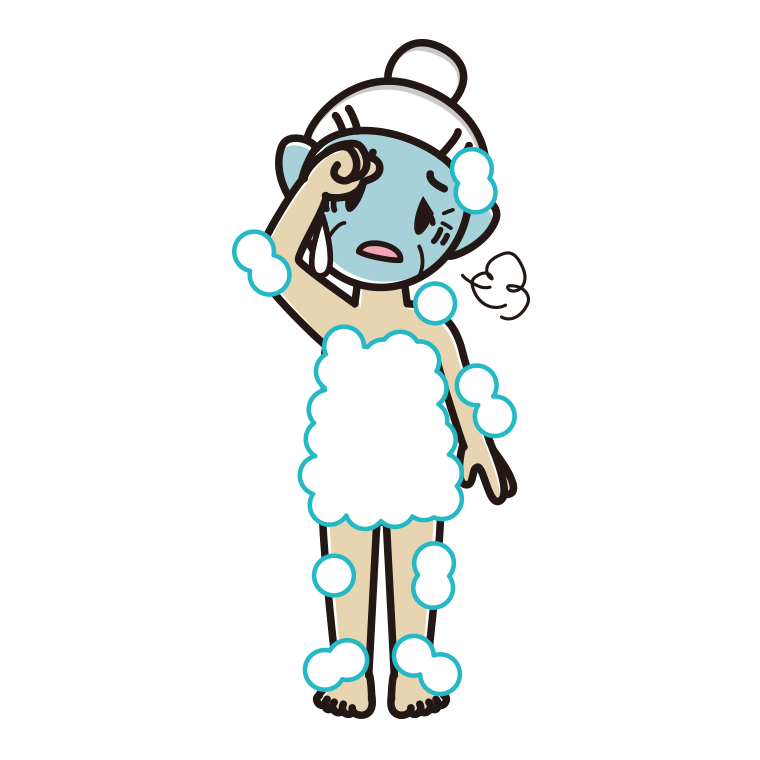 具合が悪い泡だらけのおばあさんのイラスト【色あり、背景なし】透過PNG