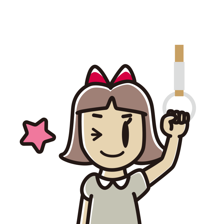 つり革につかまりウインクする小学生女子のイラスト【色あり、背景なし】透過PNG