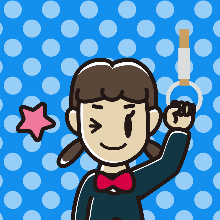つり革につかまりウインクする女子中学生のイラスト【色、背景あり】PNG