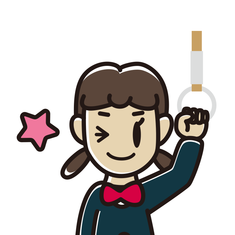 つり革につかまりウインクする女子中学生のイラスト【色あり、背景なし】透過PNG