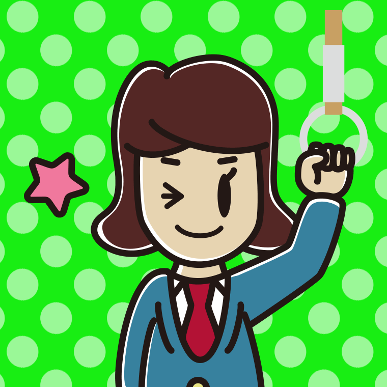 つり革につかまりウインクする女子高校生のイラスト【色、背景あり】PNG