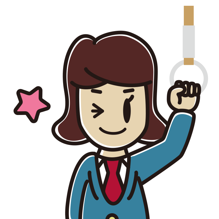 つり革につかまりウインクする女子高校生のイラスト【色あり、背景なし】透過PNG