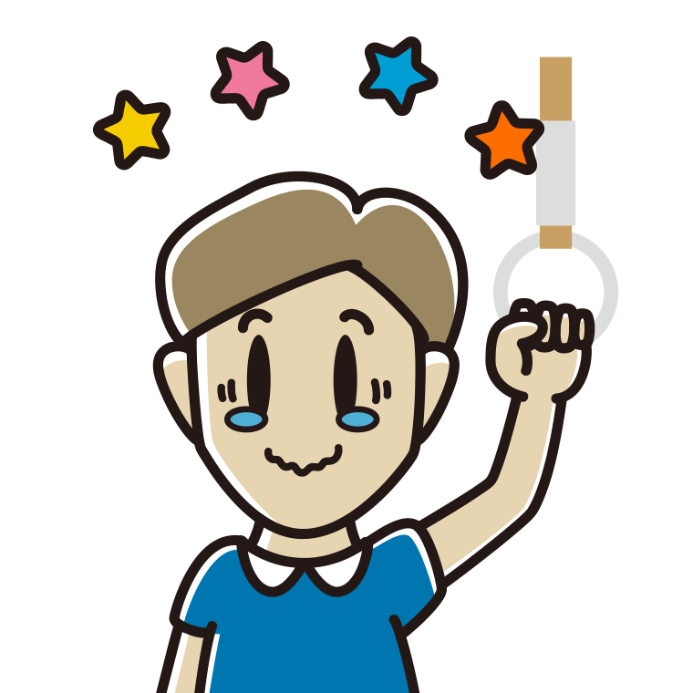 つり革につかまりジーンとする男性のイラスト【色あり、背景なし】透過PNG