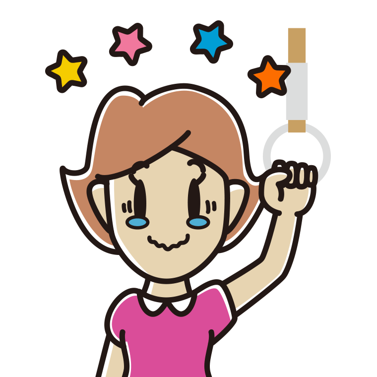 つり革につかまりジーンとする女性のイラスト【色あり、背景なし】透過PNG