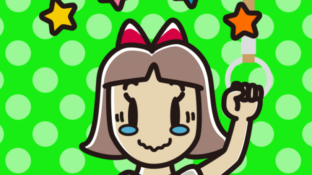 つり革につかまりジーンとする小学生女子のイラスト【色、背景あり】PNG