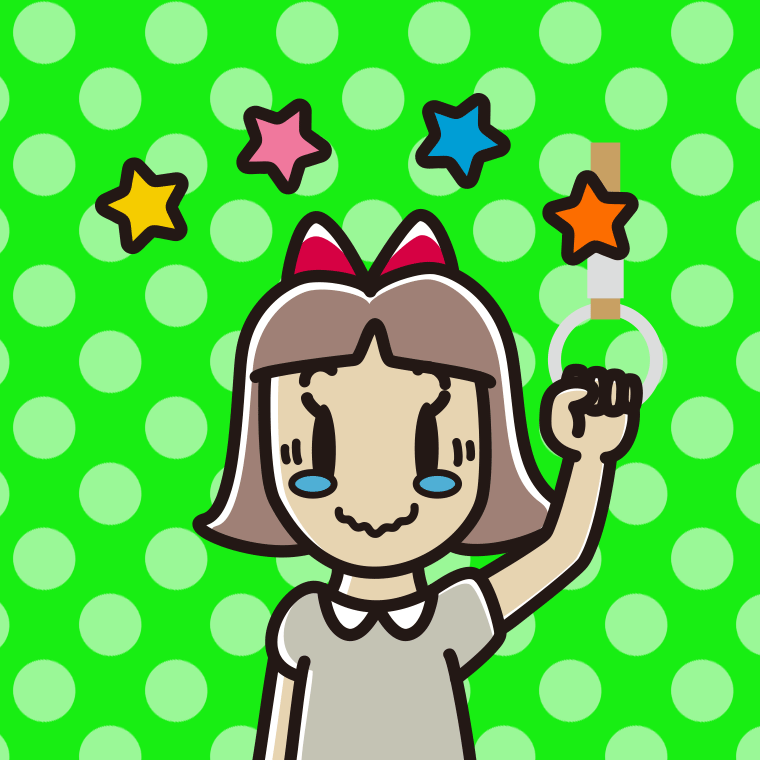 つり革につかまりジーンとする小学生女子のイラスト【色、背景あり】PNG