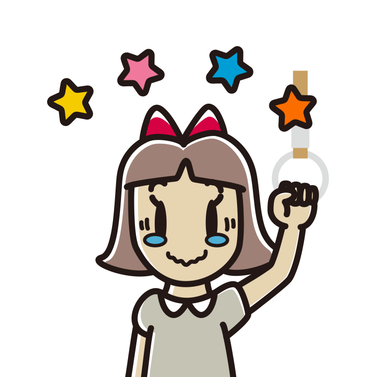 つり革につかまりジーンとする小学生女子のイラスト【色あり、背景なし】透過PNG