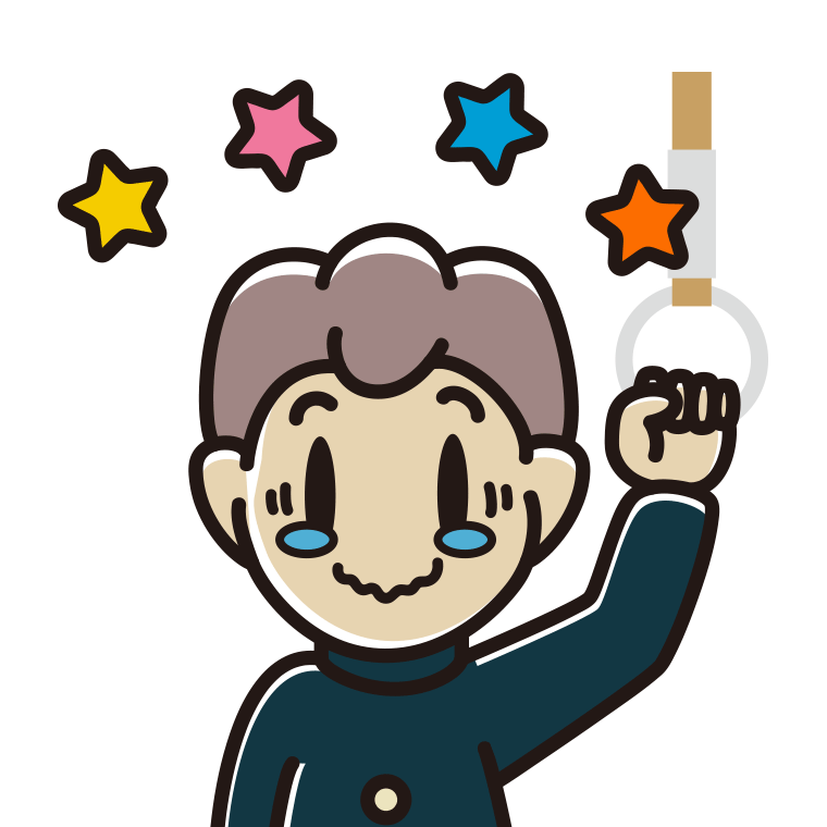 つり革につかまりジーンとする男子中学生のイラスト【色あり、背景なし】透過PNG