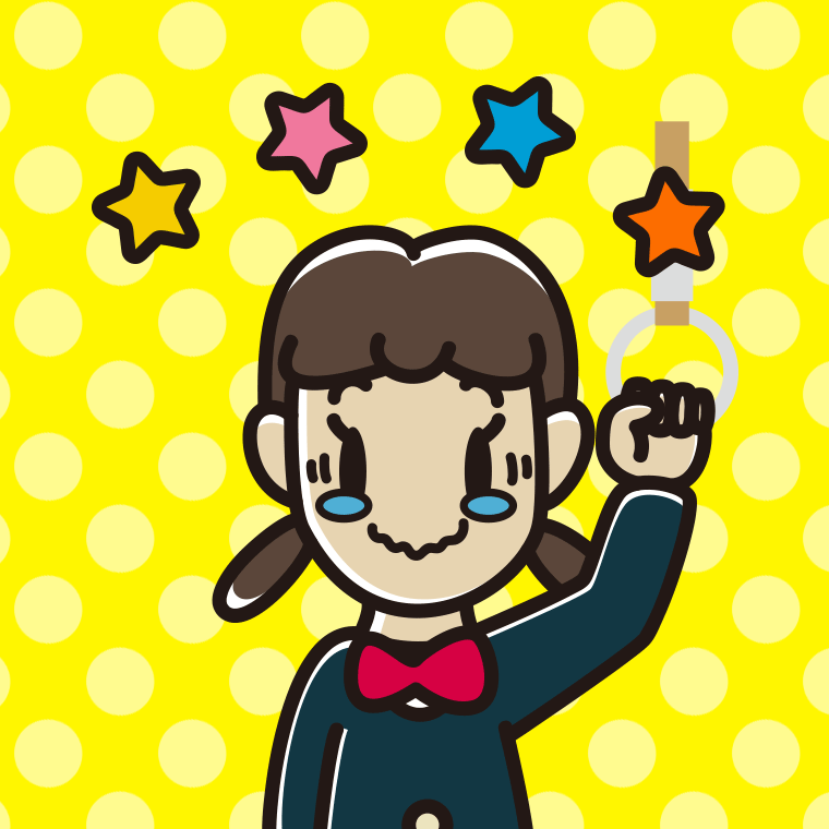 つり革につかまりジーンとする女子中学生のイラスト【色、背景あり】PNG