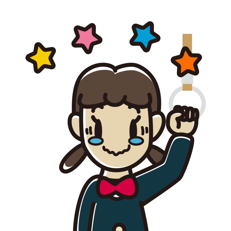 つり革につかまりジーンとする女子中学生のイラスト【色あり、背景なし】透過PNG