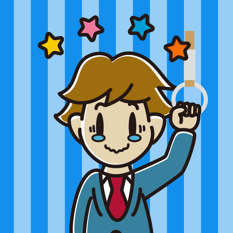 つり革につかまりジーンとする男子高校生のイラスト【色、背景あり】PNG