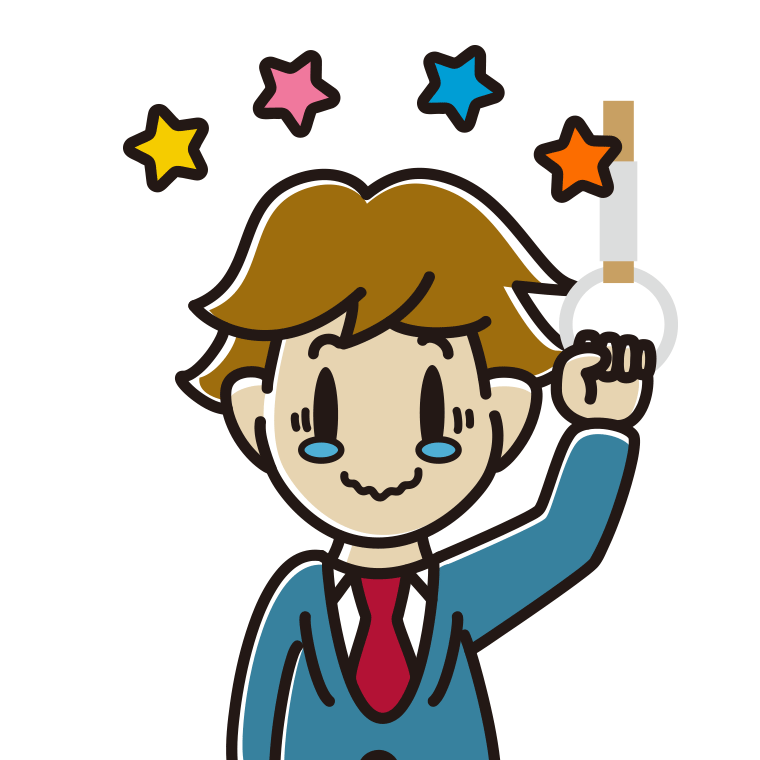 つり革につかまりジーンとする男子高校生のイラスト【色あり、背景なし】透過PNG