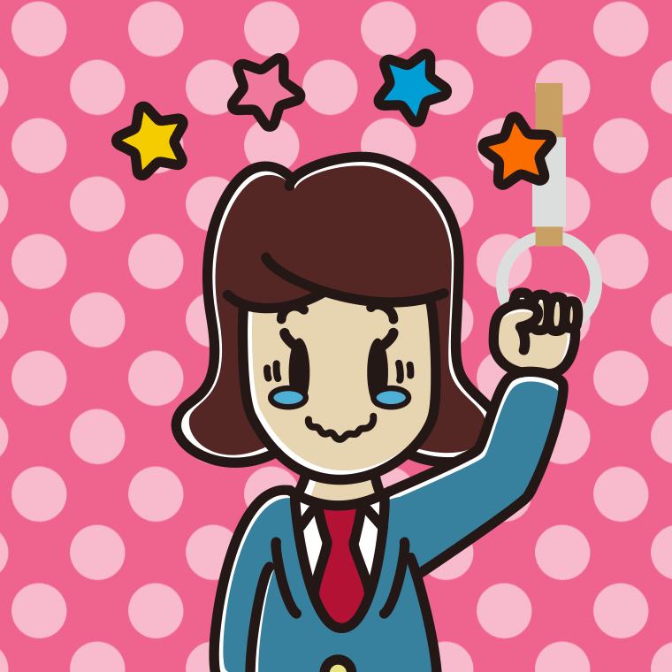 つり革につかまりジーンとする女子高校生のイラスト【色、背景あり】PNG