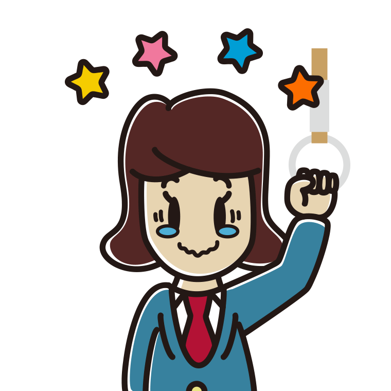 つり革につかまりジーンとする女子高校生のイラスト【色あり、背景なし】透過PNG