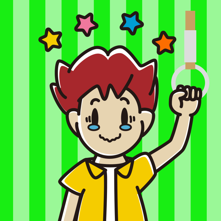 つり革につかまりジーンとする男子大学生のイラスト【色、背景あり】PNG