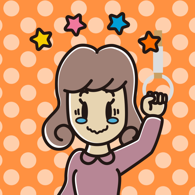 つり革につかまりジーンとする女子大学生のイラスト【色、背景あり】PNG