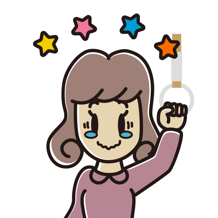 つり革につかまりジーンとする女子大学生のイラスト【色あり、背景なし】透過PNG