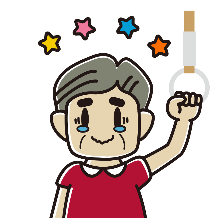 つり革につかまりジーンとするおじさんのイラスト【色あり、背景なし】透過PNG