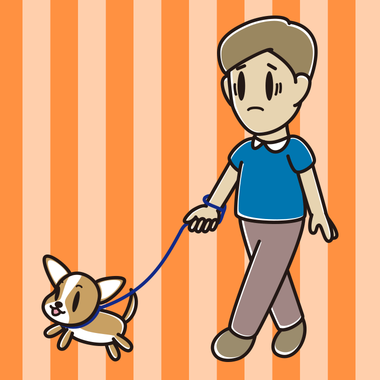 犬の散歩で困る男性のイラスト【色、背景あり】PNG