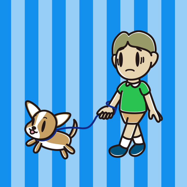 犬の散歩で困る小学生男子のイラスト【色、背景あり】PNG