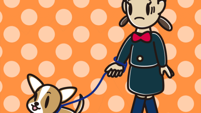 犬の散歩で困る女子中学生のイラスト【色、背景あり】PNG