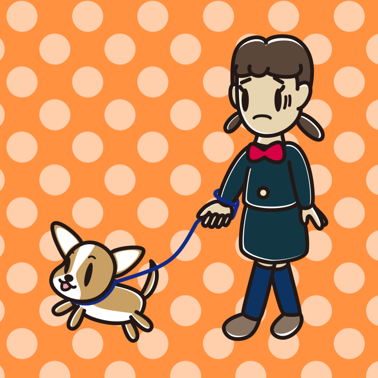 犬の散歩で困る女子中学生のイラスト【色、背景あり】PNG
