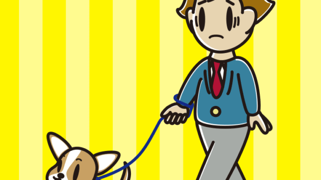 犬の散歩で困る男子高校生のイラスト【色、背景あり】PNG