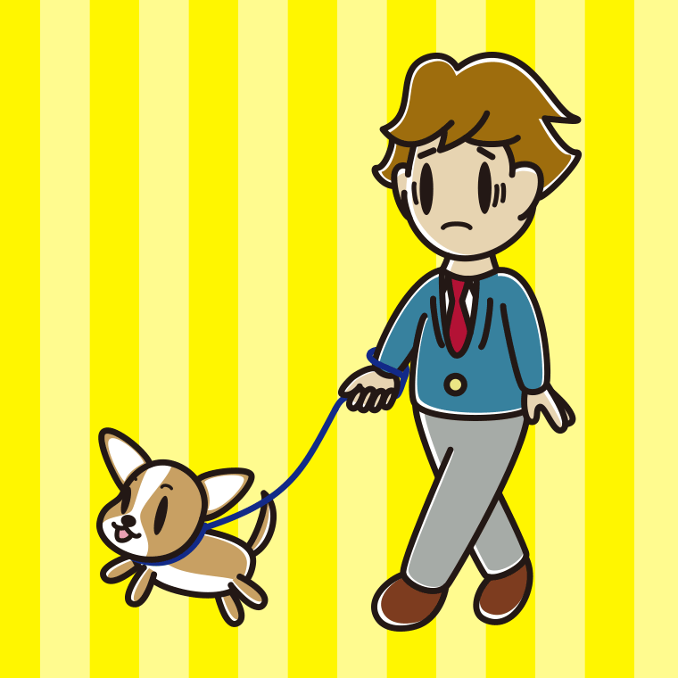 犬の散歩で困る男子高校生のイラスト【色、背景あり】PNG