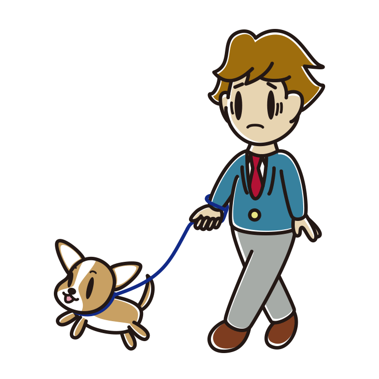 犬の散歩で困る男子高校生のイラスト【色あり、背景なし】透過PNG