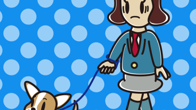 犬の散歩で困る女子高校生のイラスト【色、背景あり】PNG