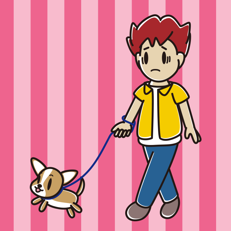 犬の散歩で困る男子大学生のイラスト【色、背景あり】PNG