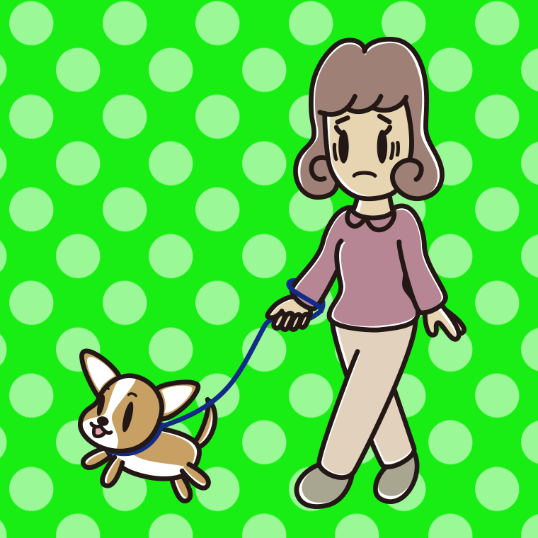 犬の散歩で困る女子大学生のイラスト【色、背景あり】PNG