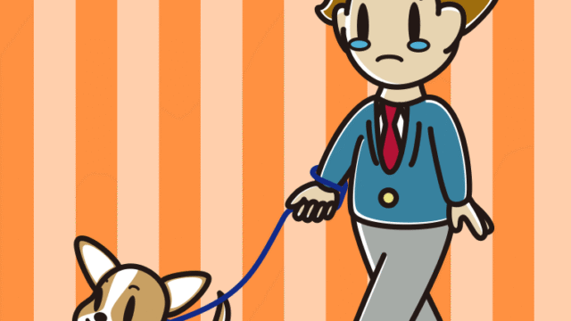 犬の散歩で泣く男子高校生のイラスト【色、背景あり】PNG