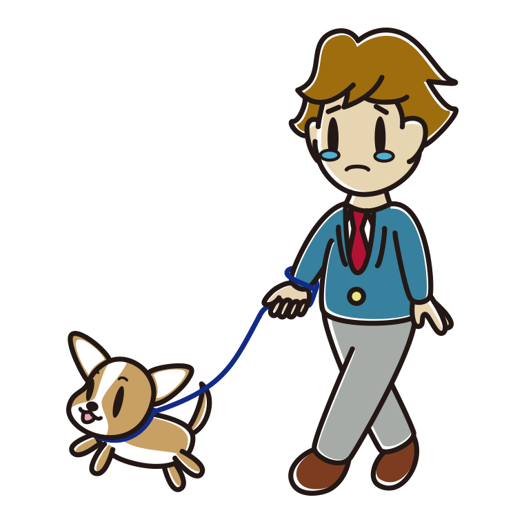 犬の散歩で泣く男子高校生のイラスト【色あり、背景なし】透過PNG