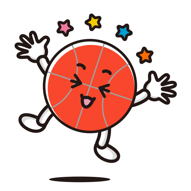 喜ぶバスケットボールちゃんのイラスト【色あり、背景なし】透過PNG