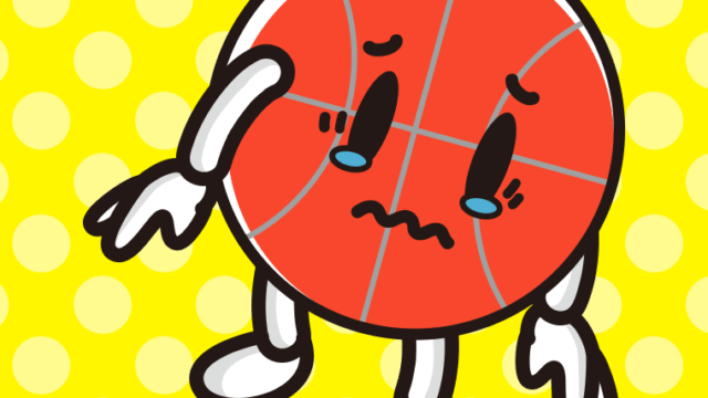 泣くバスケットボールちゃんのイラスト【色、背景あり】PNG