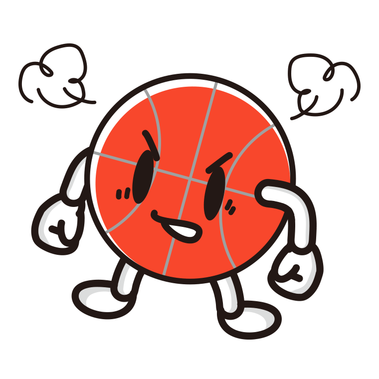 怒るバスケットボールちゃんのイラスト【色あり、背景なし】透過PNG