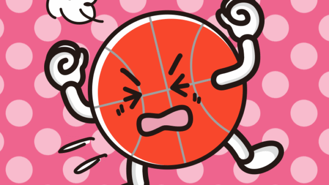 カンカンに怒るバスケットボールちゃんのイラスト【色、背景あり】PNG