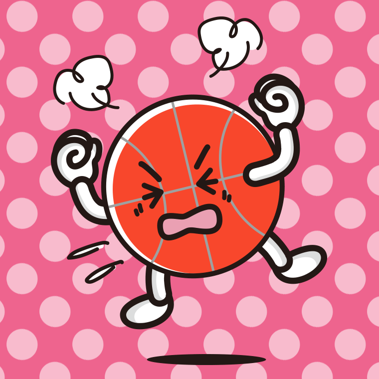 カンカンに怒るバスケットボールちゃんのイラスト【色、背景あり】PNG